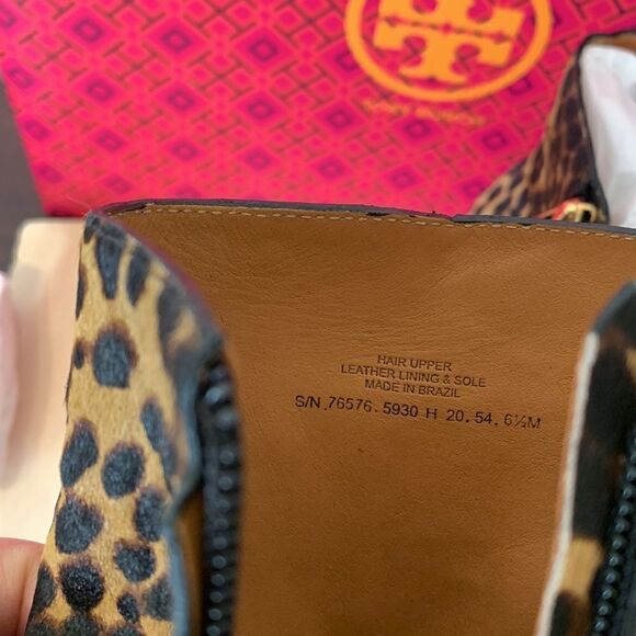 Tory Burch Lila genuine calf hair pointed toe leopard print bootie size 6,5 new - Picture 14 of 16